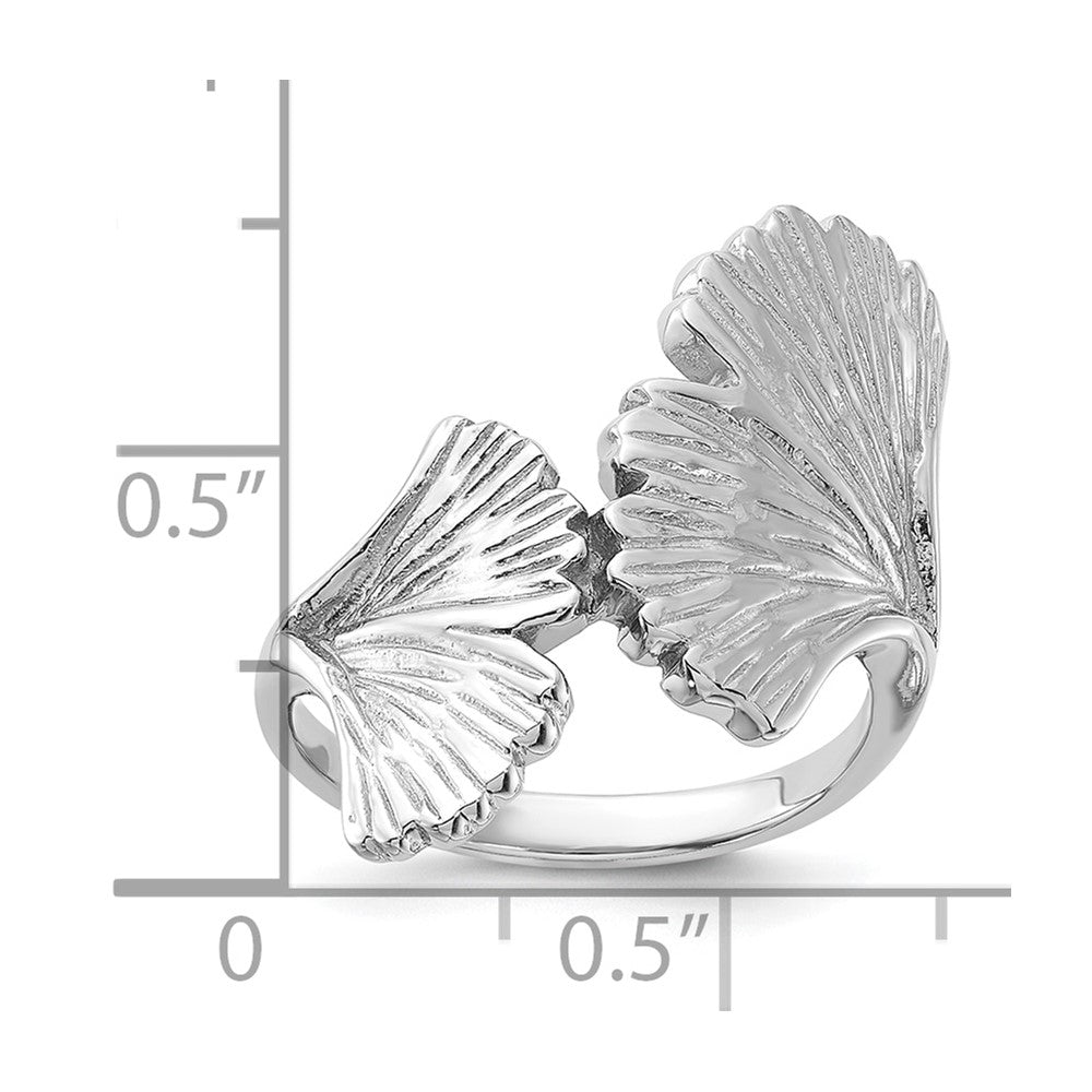 Sterling Silver Rhodium-Plated Polished Ginkgo Leaf Ring