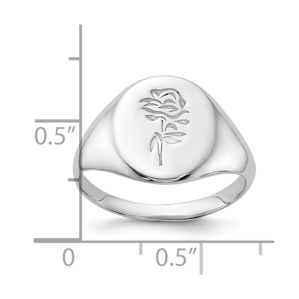 Sterling Silver Rhodium-plated Polished Rose Signet Ring