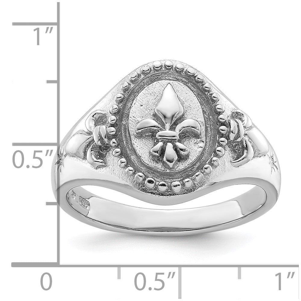 Sterling Silver Rhodium-plated Fleur de Lis Ring