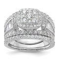 Sterling Silver Rhodium-plated CZ Engagement Ring w/2 Bands 3 Ring Set