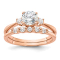 Sterling Silver Rose Gold-Plated Polished CZ Engagement Ring and Band Set