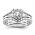 Sterling Silver Rhodium-plated CZ Heart and Bands Three Ring Set
