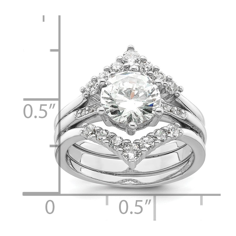 Sterling Silver Rhodium-plated CZ Three Ring Set