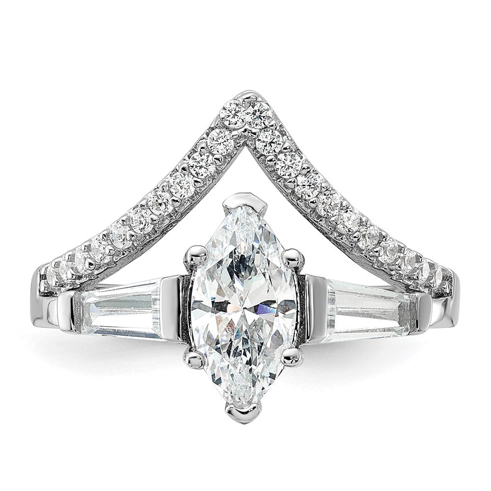 Pure Fire Sterling Silver Rhod-plated Fancy Marquise CZ Ring