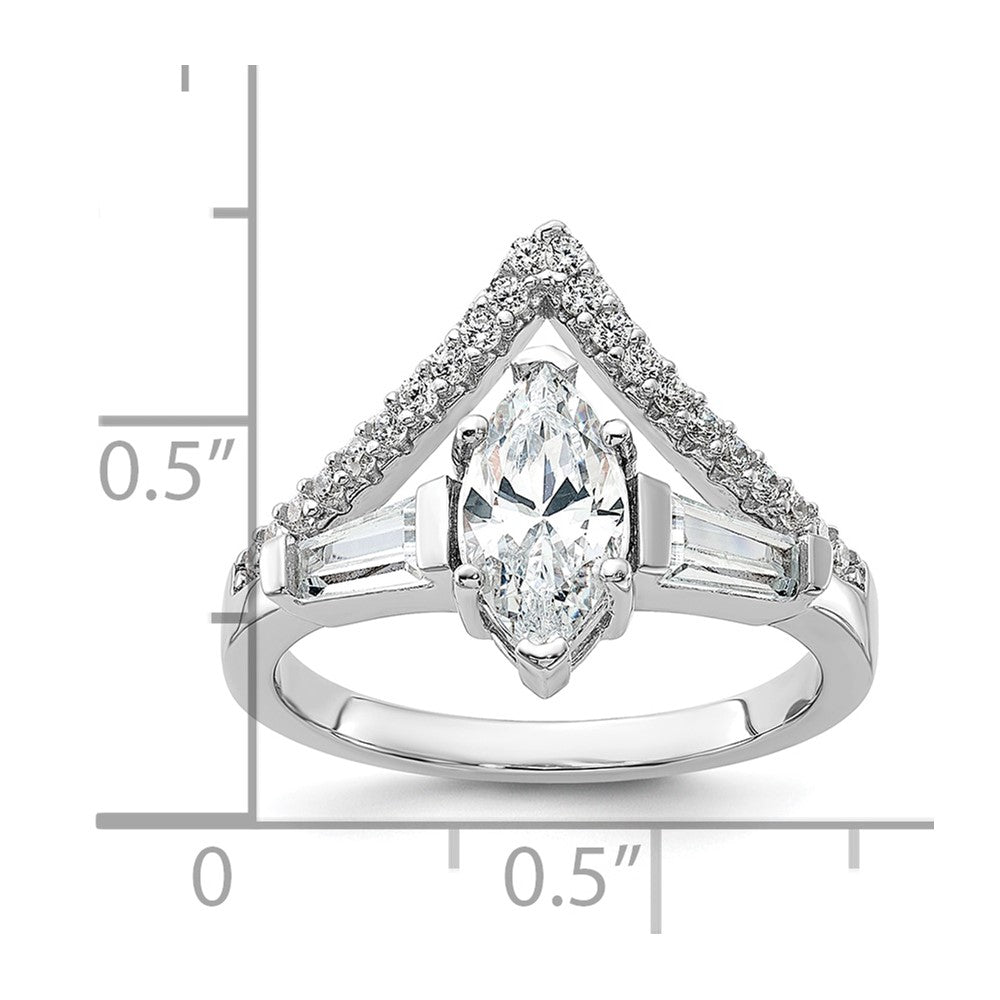 Pure Fire Sterling Silver Rhod-plated Fancy Marquise CZ Ring