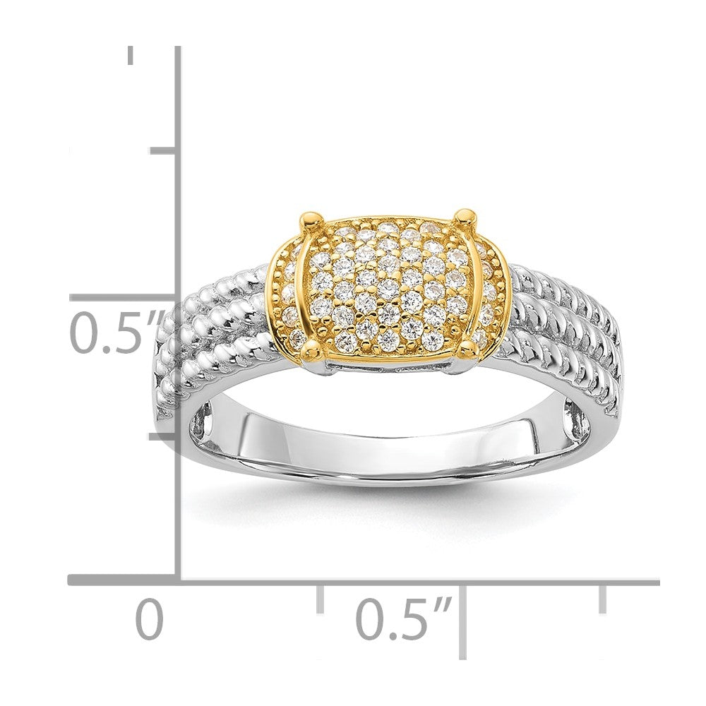 Sterling Silver Rhodium/Gold-tone Pavé CZ Ring