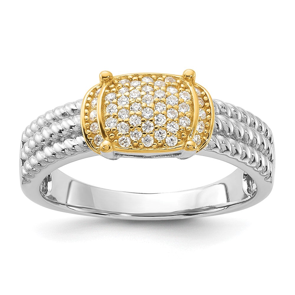 Sterling Silver Rhodium/Gold-tone Pavé CZ Ring