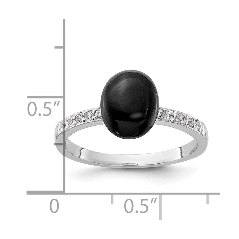 Sterling Silver Rhodium-plated Onyx and .2WT White Topaz Ring