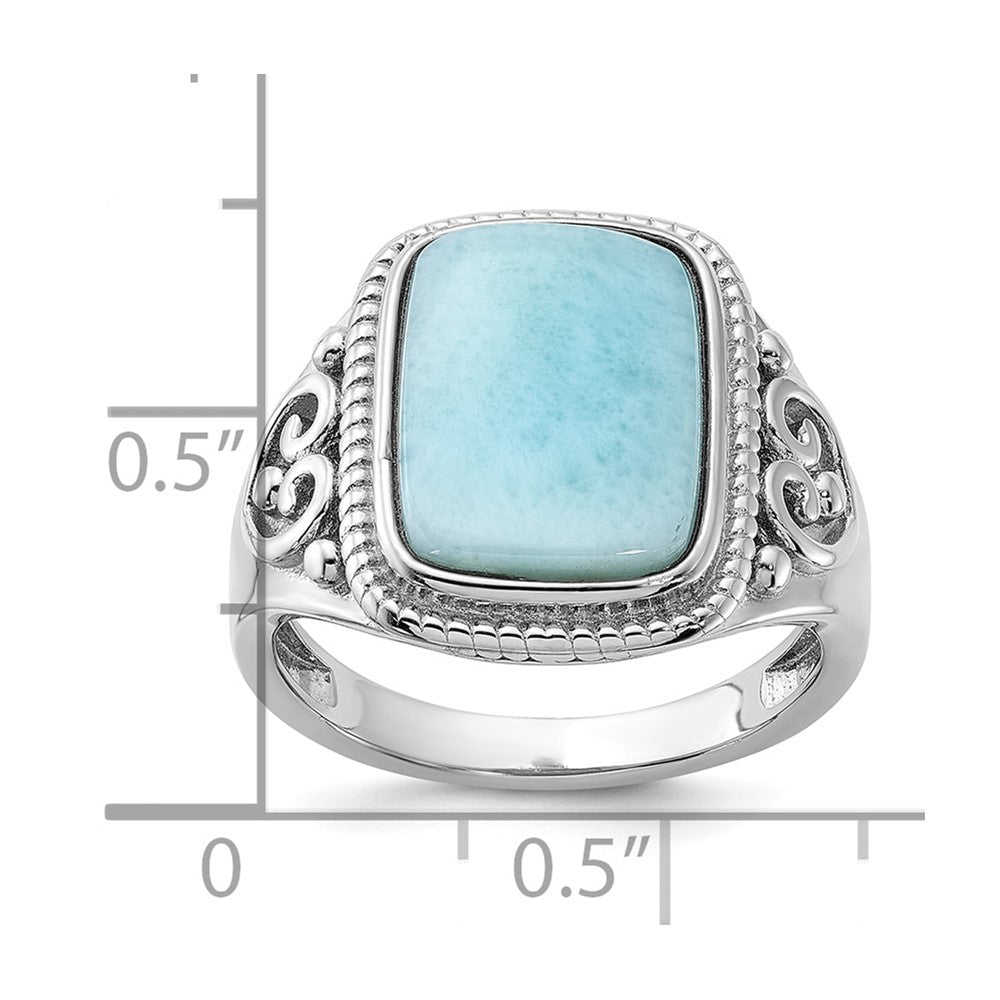 Sterling Silver Rhodium-plated Oxidized with Rectangular Larimar Ring