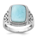 Sterling Silver Rhodium-plated Oxidized with Rectangular Larimar Ring