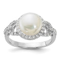Sterling Silver Rhodium-plated 9-10mm White FWC Pearl and CZ Ring