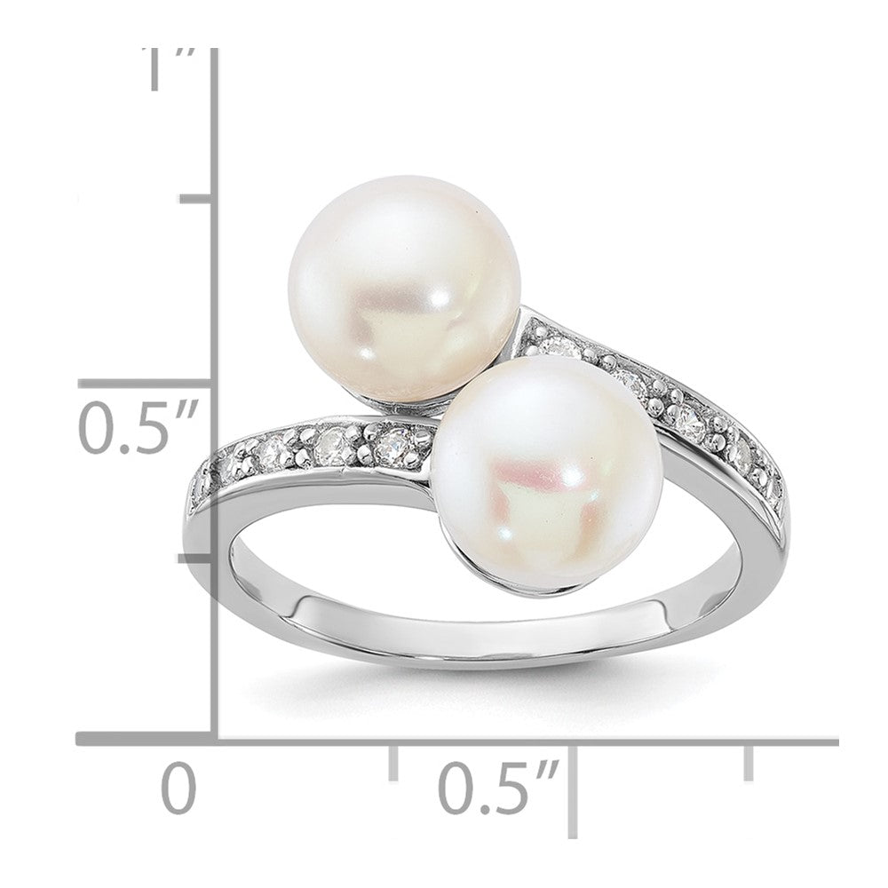 Sterling Silver Rhodium-plated 8-9mm White FWC Pearl/CZ Bypass Ring