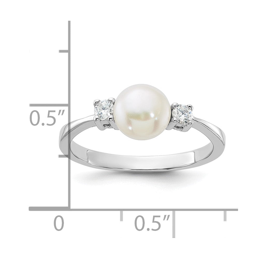 Sterling Silver Rhodium-plated 6-7mm White FWC Pearl and CZ Ring