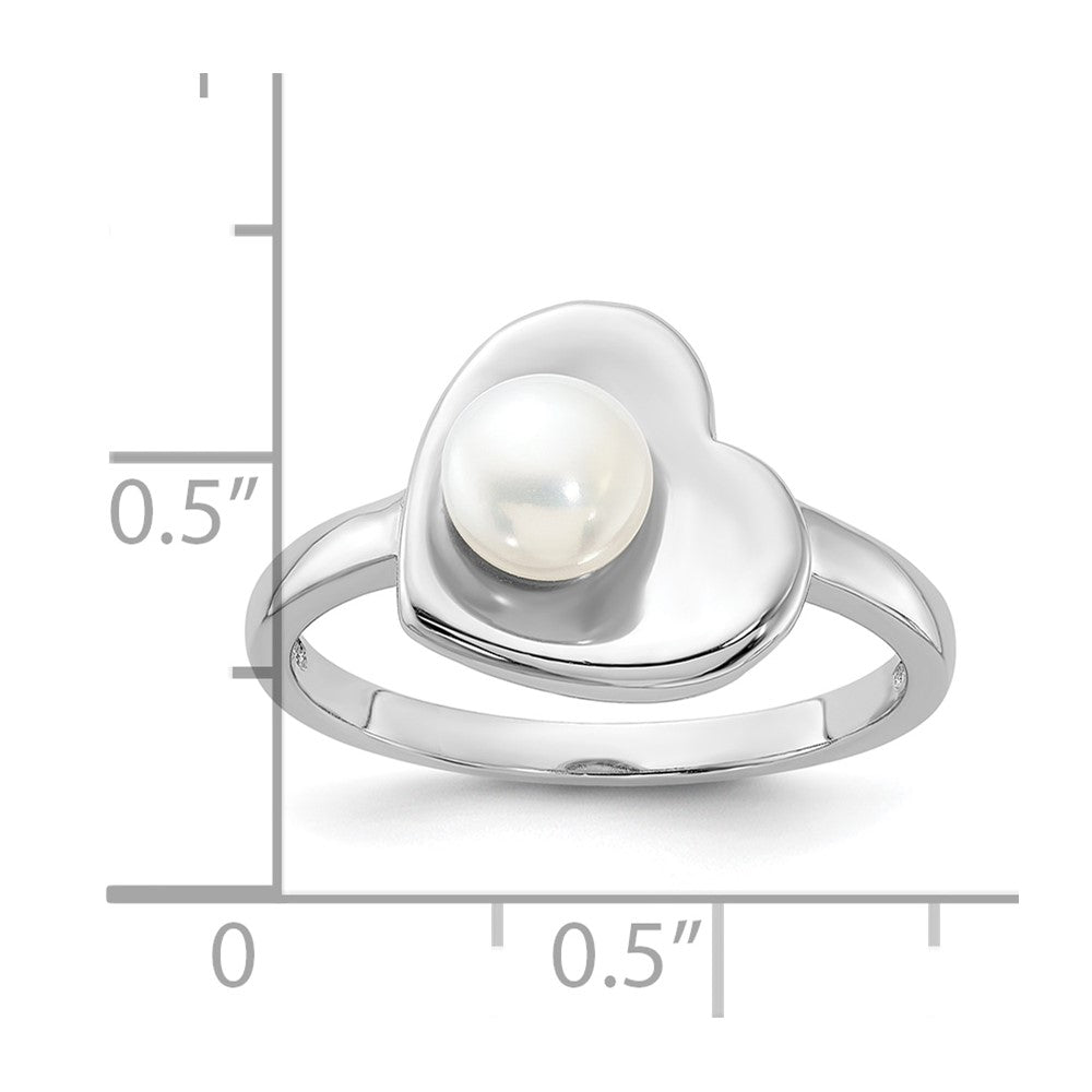 Sterling Silver Rhodium-plated 5-6mm White FWC Pearl Heart Ring