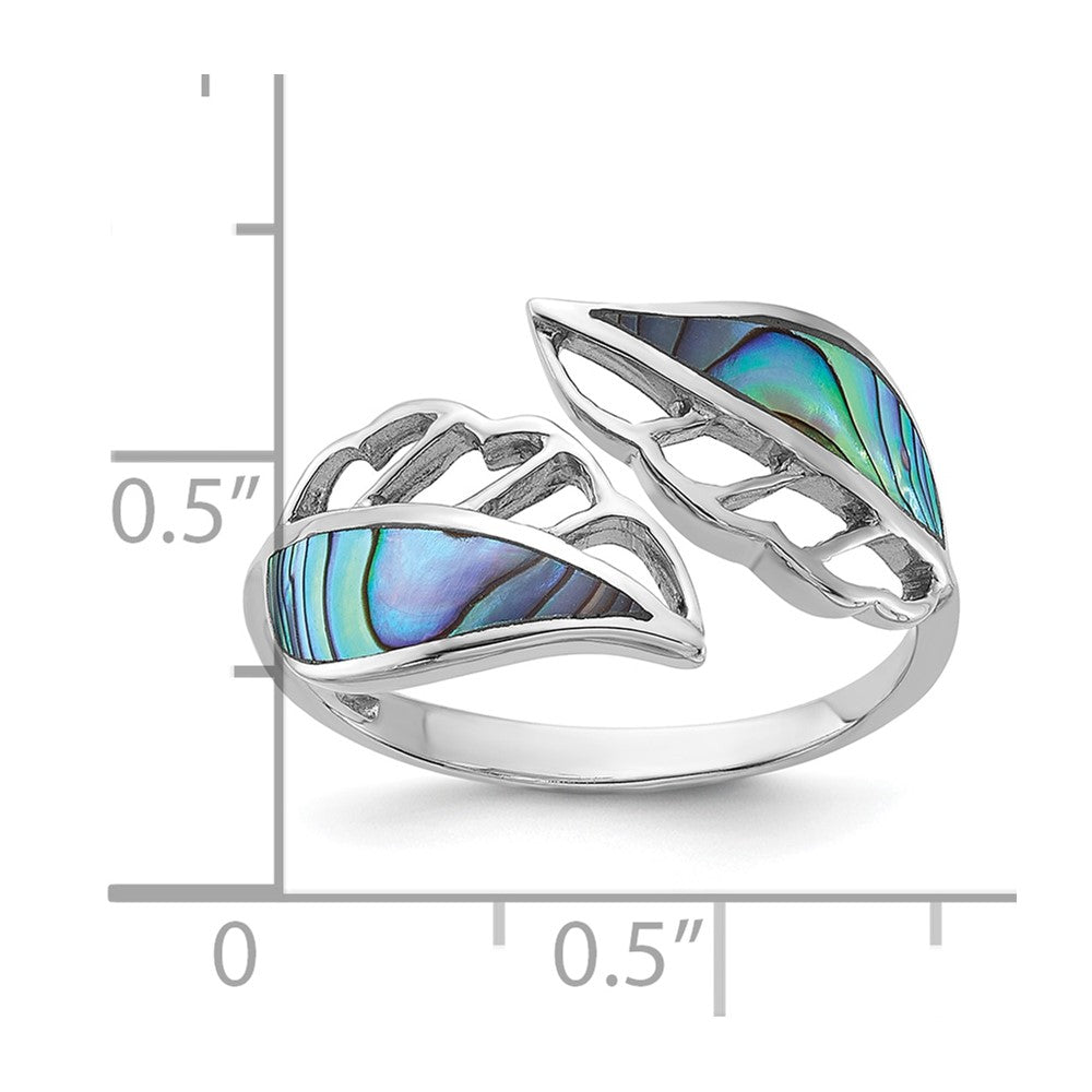 Sterling Silver Rhodium-Plated Polished Abalone Bypass Leaf Ring