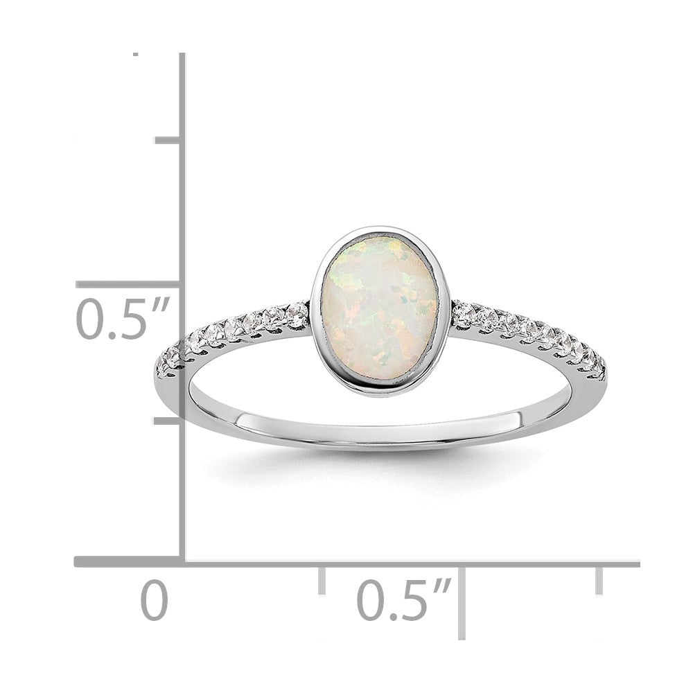 Sterling Silver Rhodium-plated Created Opal and CZ Ring