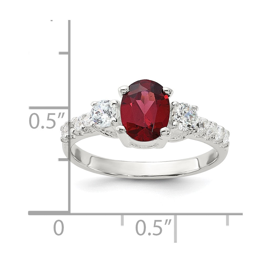 Sterling Silver Polished Garnet and CZ Ring