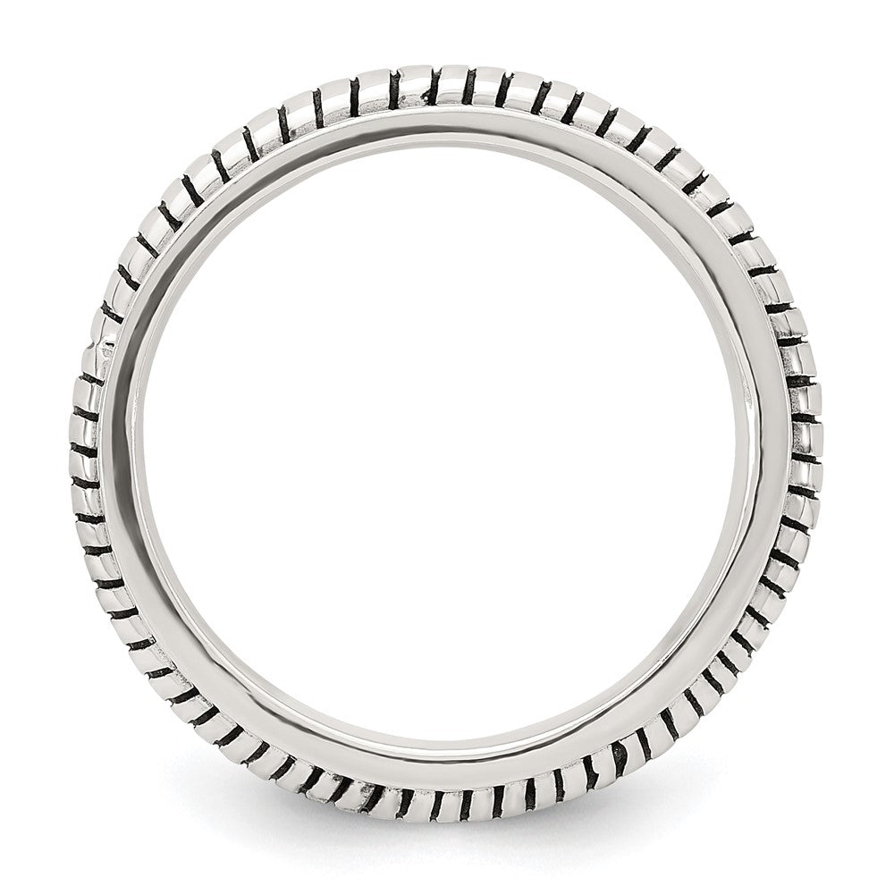 Sterling Silver Polished Oxidized Half Round Patterned Men's Ring