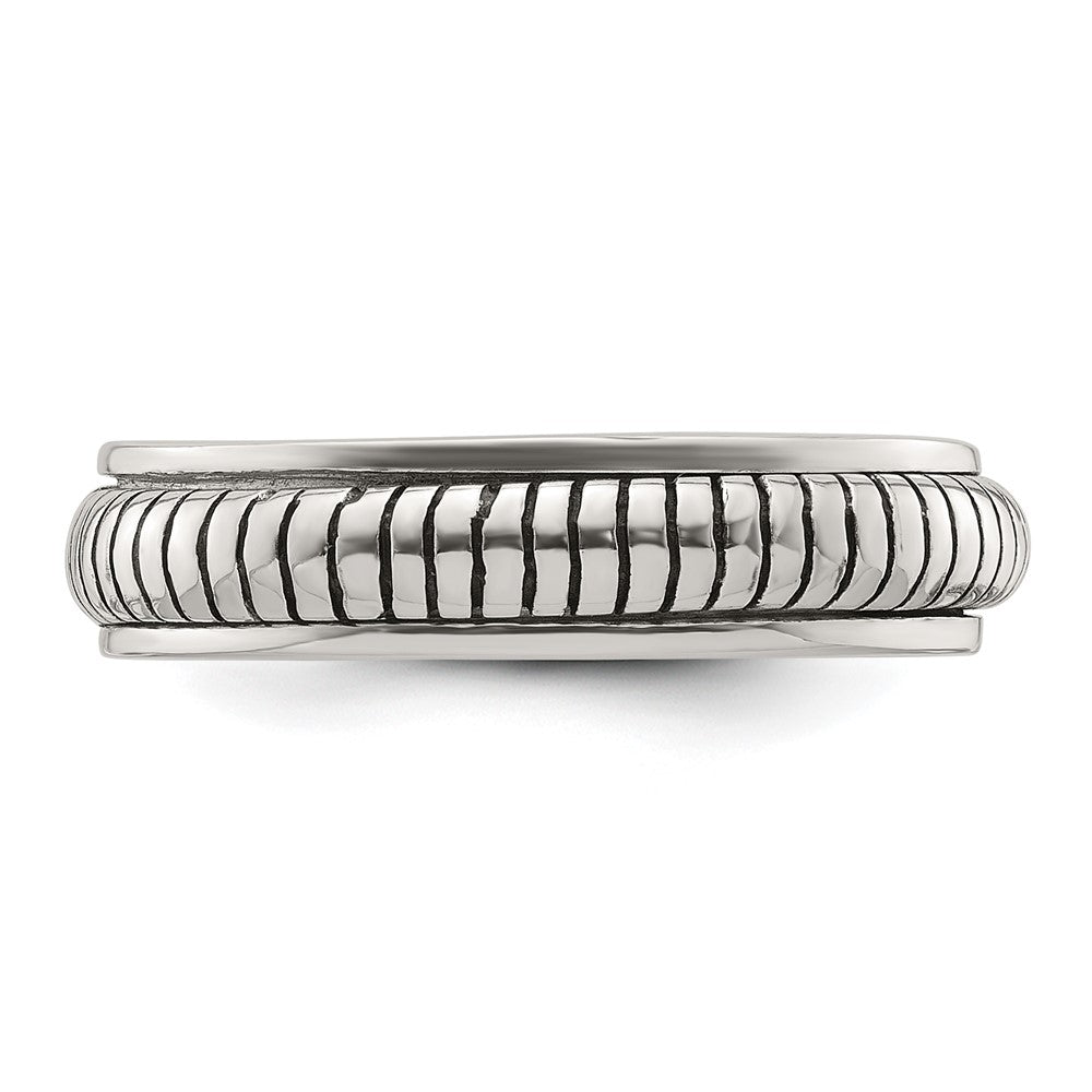 Sterling Silver Polished Oxidized Half Round Patterned Men's Ring