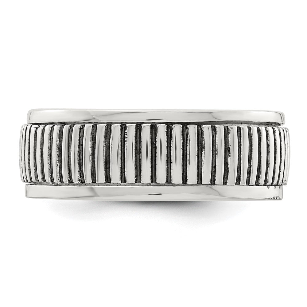 Sterling Silver Polished Oxidized Patterned Men's Ring