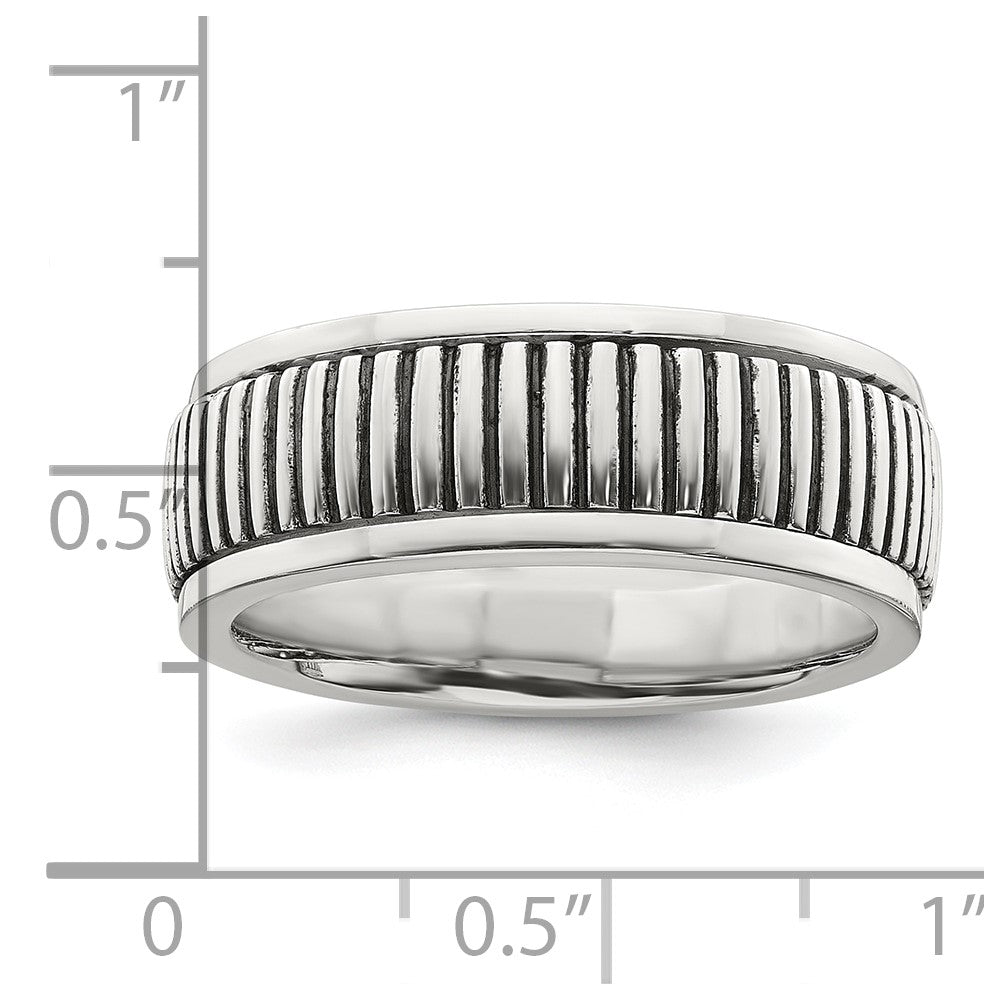 Sterling Silver Polished Oxidized Patterned Men's Ring
