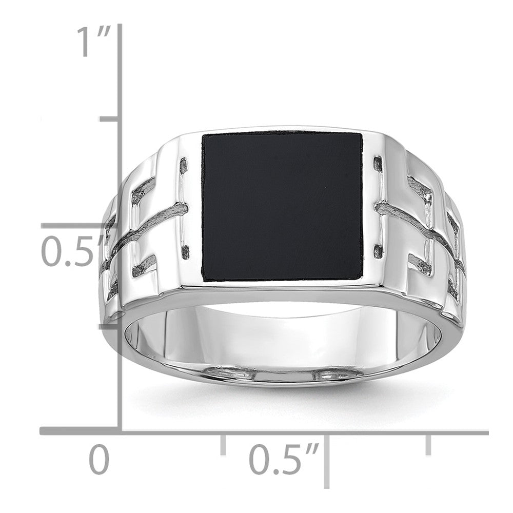 Sterling Silver Rhodium-plated Polished Black Onyx Men's Ring