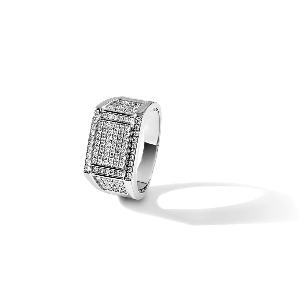 Sterling Silver Rhodium-plated CZ Signet Ring