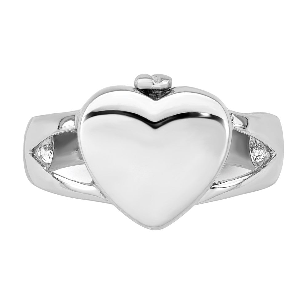 Sterling Silver Rhodium-plated Polished Heart Ash Holder Ring