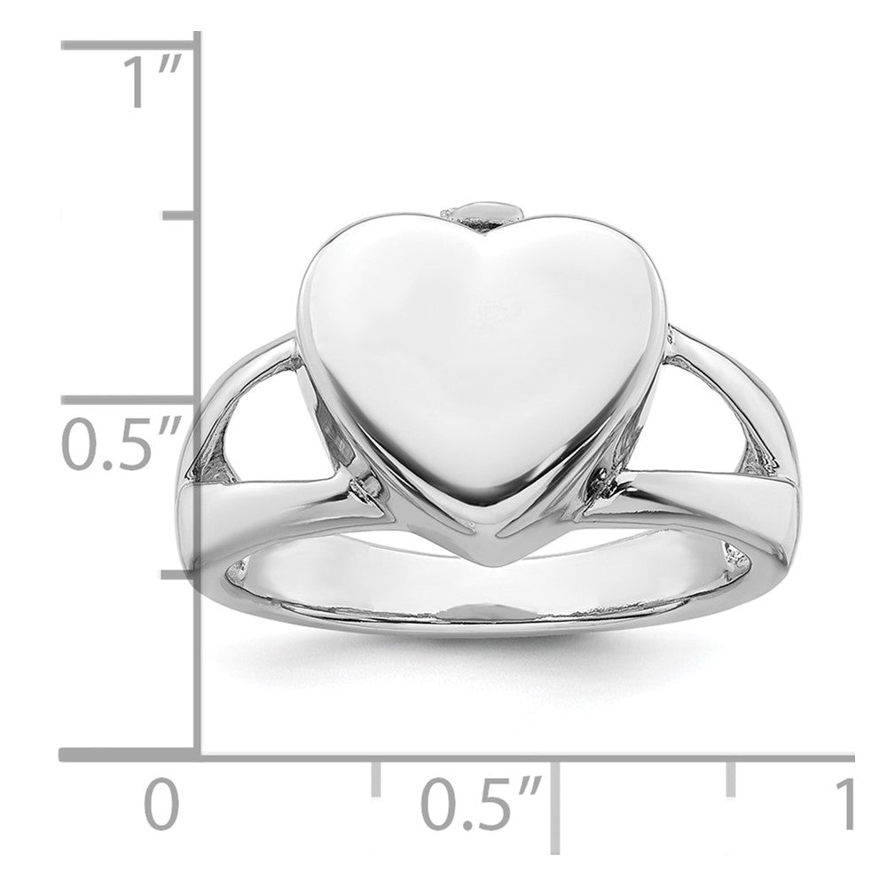 Sterling Silver Rhodium-plated Polished Heart Ash Holder Ring