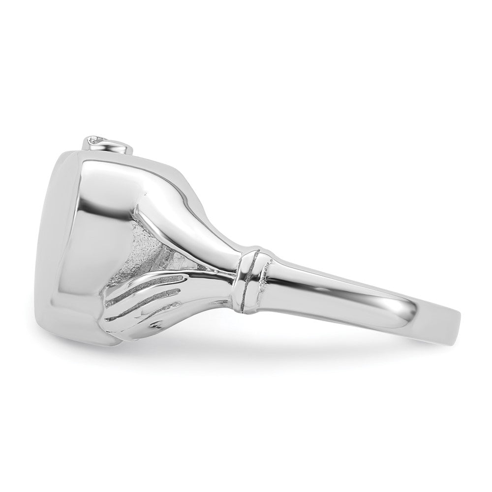 Sterling Silver RH-plated Polished Claddagh Heart Ash Holder Ring