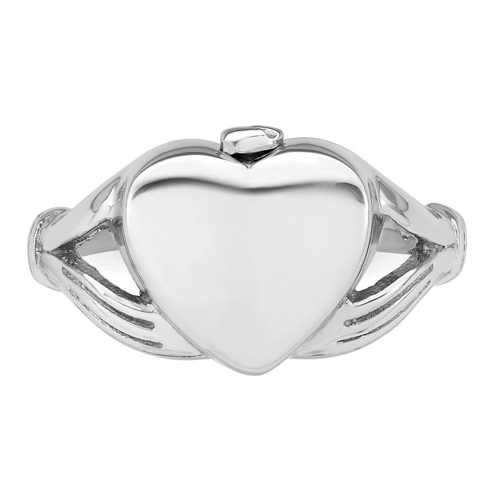 Sterling Silver RH-plated Polished Claddagh Heart Ash Holder Ring
