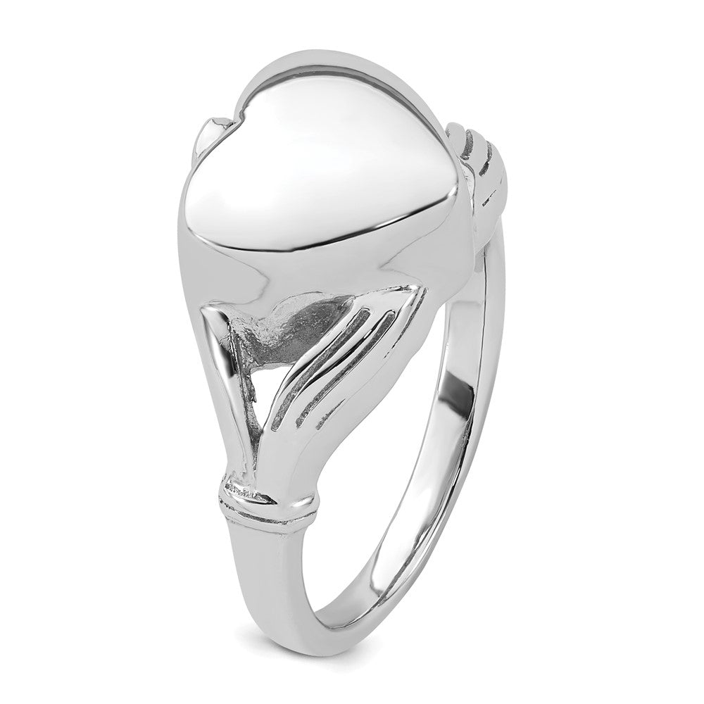 Sterling Silver RH-plated Polished Claddagh Heart Ash Holder Ring
