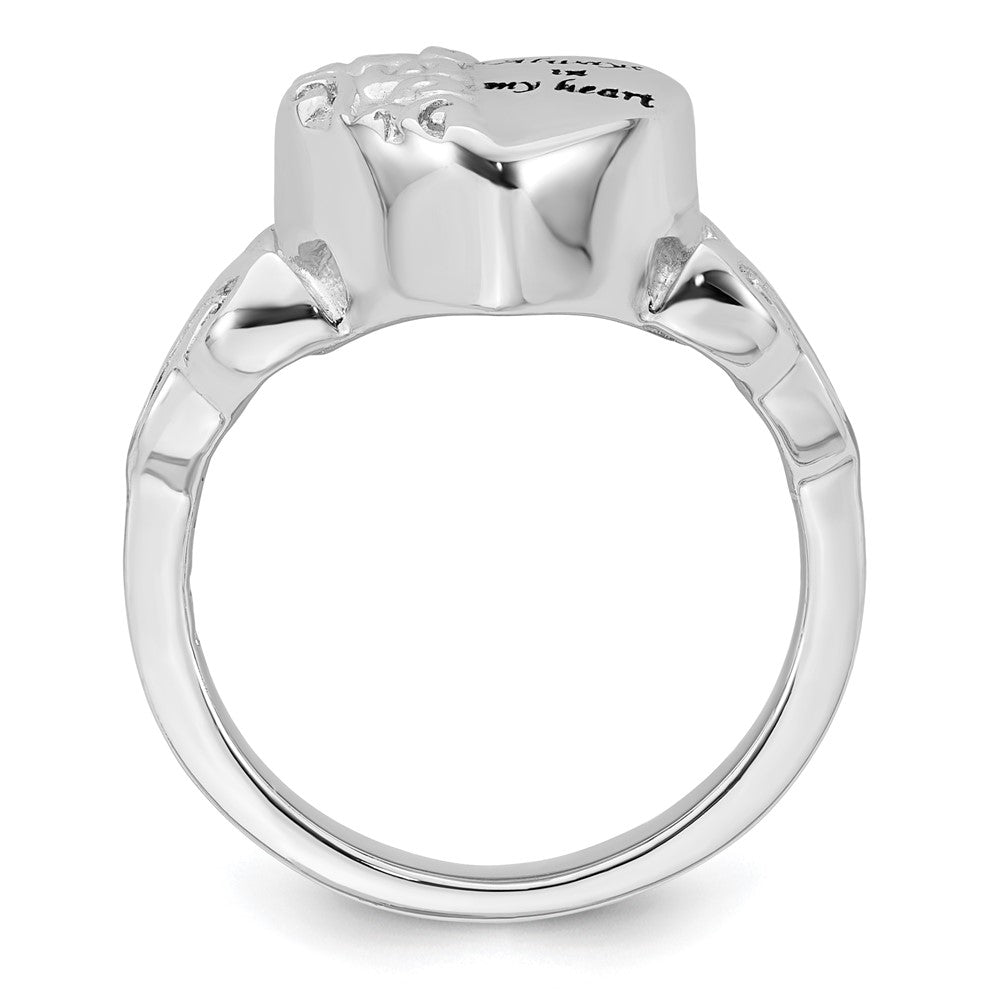 Sterling Silver Rhod-plated Enameled Celtic Fancy Heart Ash Holder Ring
