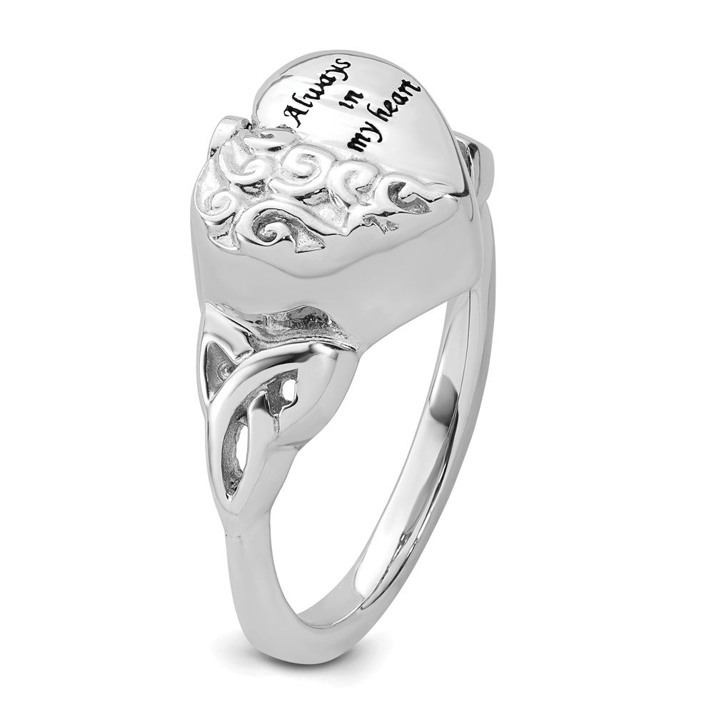 Sterling Silver Rhod-plated Enameled Celtic Fancy Heart Ash Holder Ring