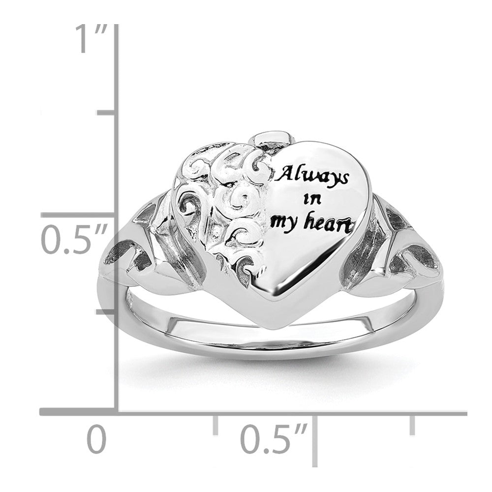 Sterling Silver Rhod-plated Enameled Celtic Fancy Heart Ash Holder Ring