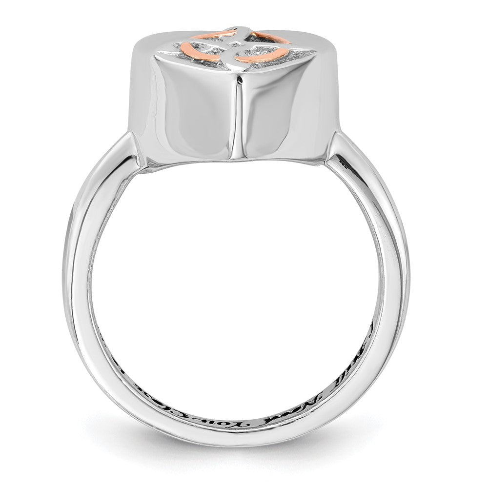 Sterling Silver RH-pl Rose-tone Celtic Heart Ash Holder Ring