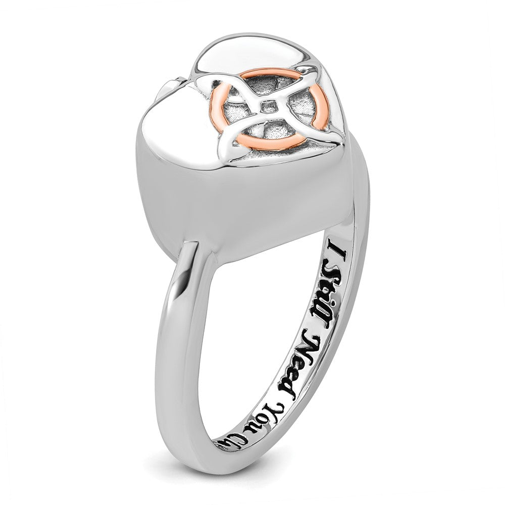 Sterling Silver RH-pl Rose-tone Celtic Heart Ash Holder Ring