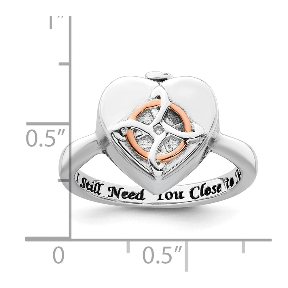 Sterling Silver RH-pl Rose-tone Celtic Heart Ash Holder Ring