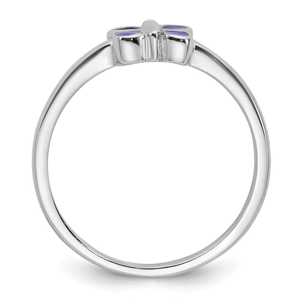 Sterling Silver RH-pltd Purple Enamel Petite Butterfly Ring