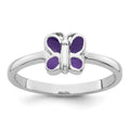 Sterling Silver RH-pltd Purple Enamel Petite Butterfly Ring