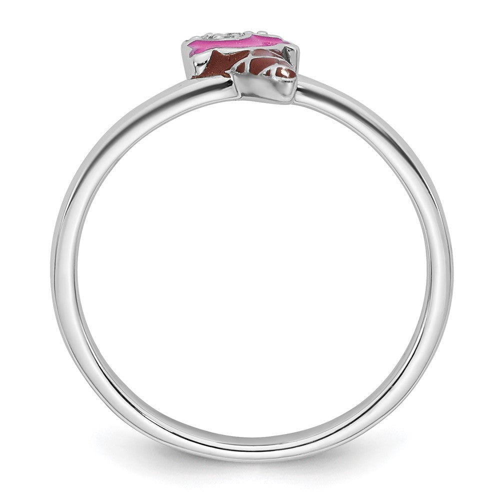 Sterling Silver RH-plated Enameled and CZ Ice Cream Cone Ring