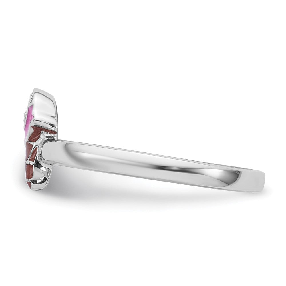 Sterling Silver RH-plated Enameled and CZ Ice Cream Cone Ring
