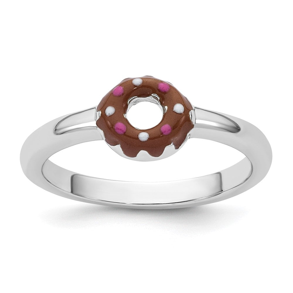 Sterling Silver Rhodium-plated Children's Enamel Donut Ring