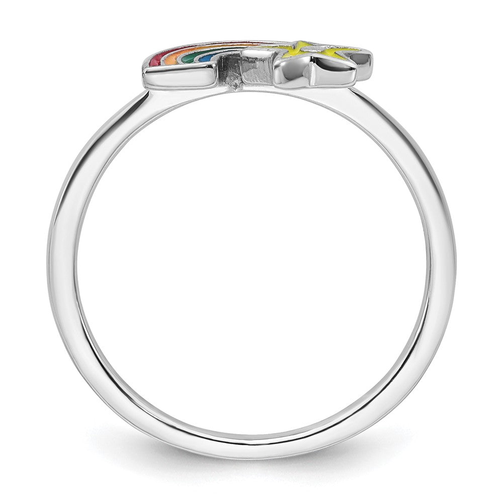 Sterling Silver Rhodium-plated Children's Enameled Rainbow with Star Ring