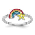Sterling Silver Rhodium-plated Children's Enameled Rainbow with Star Ring