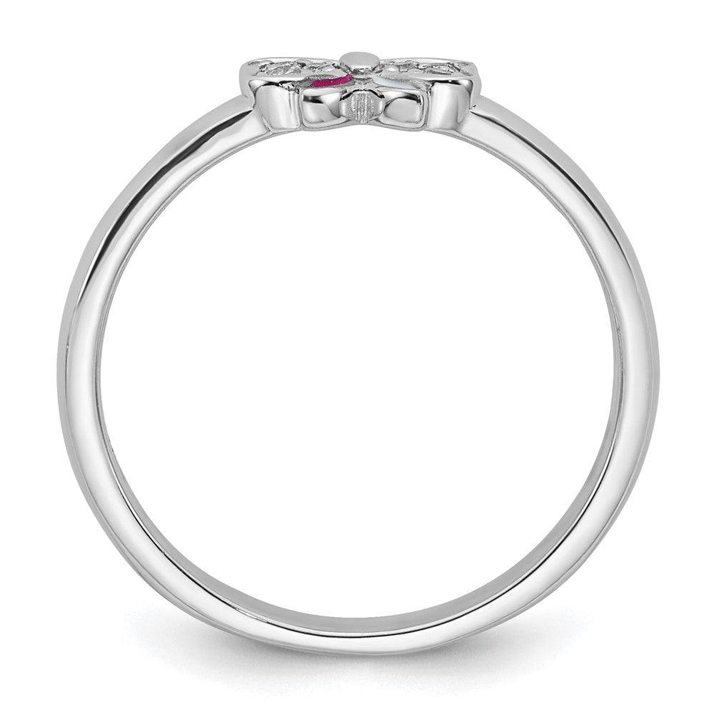Sterling Silver Rhodium-plated Children's CZ Enamel Bow Ring