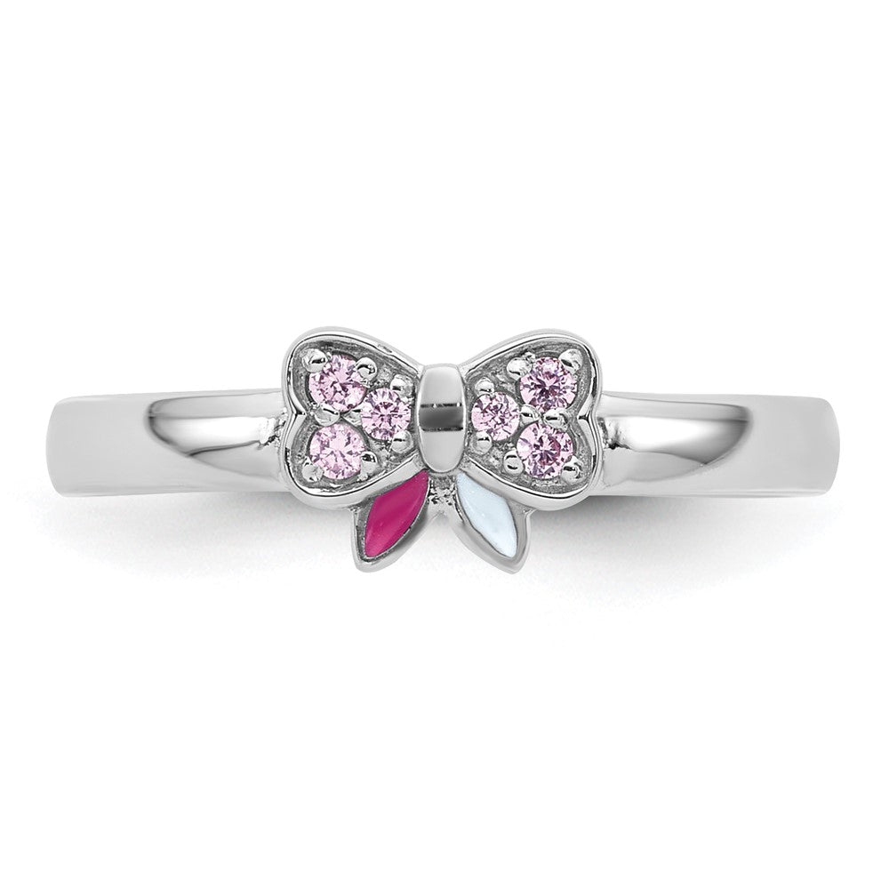 Sterling Silver Rhodium-plated Children's CZ Enamel Bow Ring