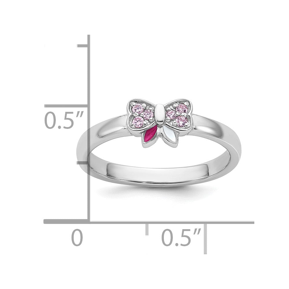 Sterling Silver Rhodium-plated Children's CZ Enamel Bow Ring
