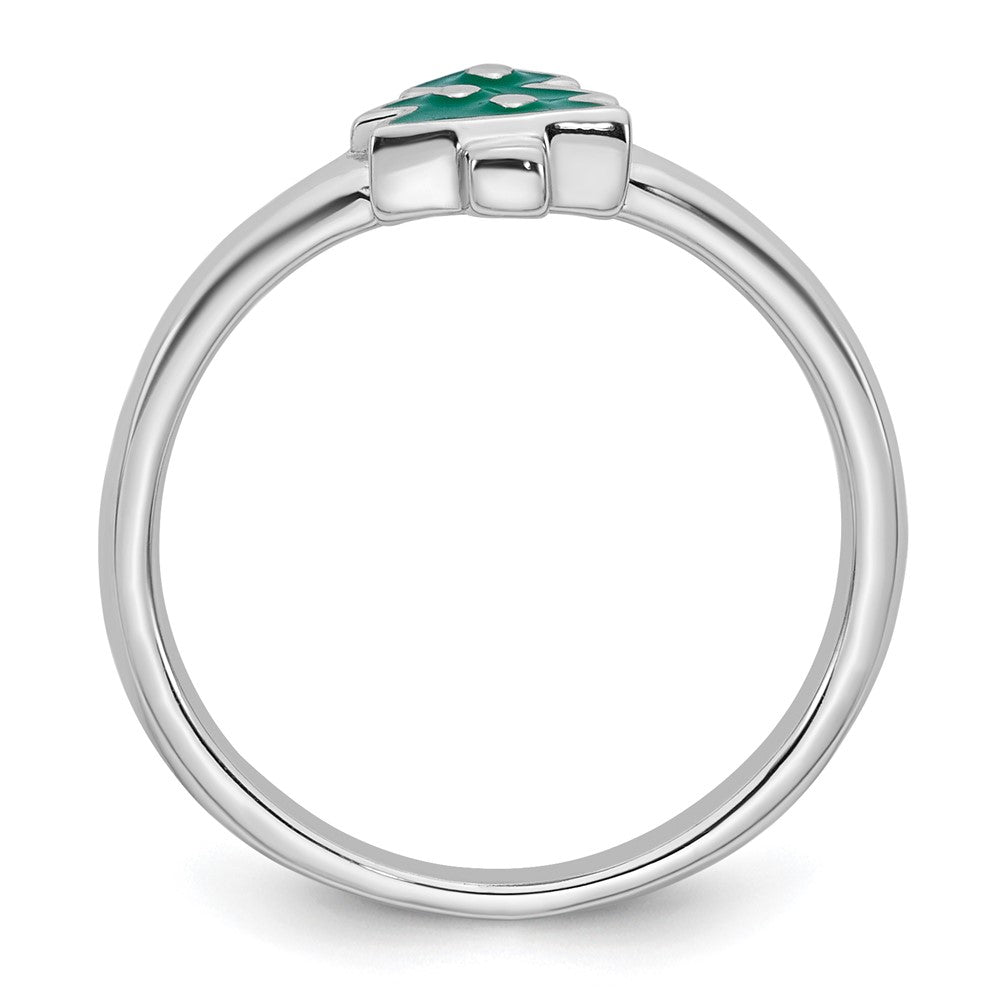 Sterling Silver Rhodium-plated Children's Enamel Christmas Tree Ring