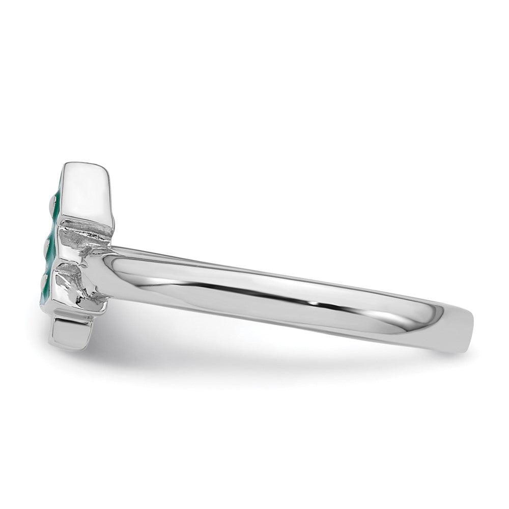 Sterling Silver Rhodium-plated Children's Enamel Christmas Tree Ring